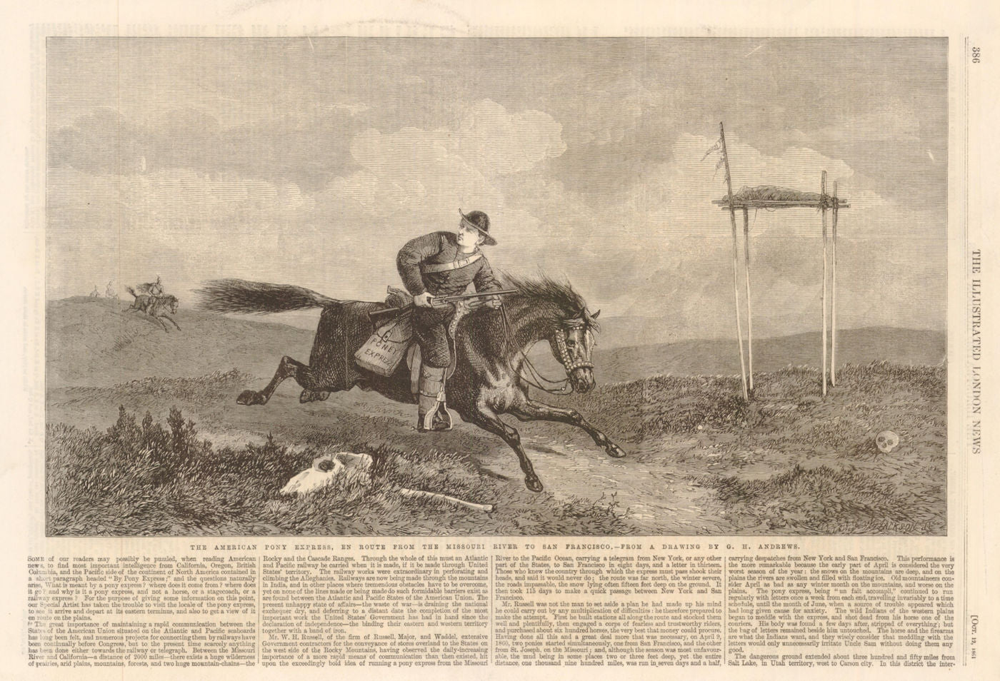 American Pony Express from Missouri river to San Francisco. Native American 1861